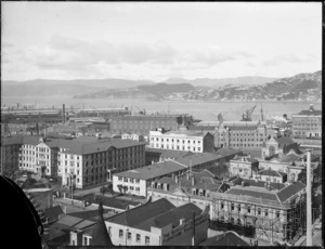 Part 1 of a 3 part panorama showing Wellington city buildings