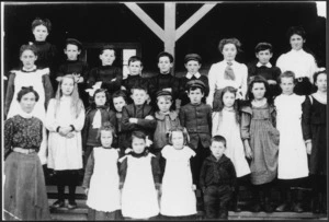 Teacher and pupils of Stafford School, South Westland
