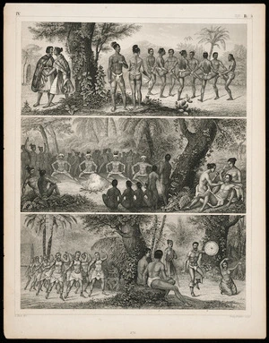 Artist unknown :[New Zealand and Pacific peoples; vertical triptych]. G Heck dirt; Henry Winkles sculpt. IV. B. 5, [page] 271. [ca 1849-1860]