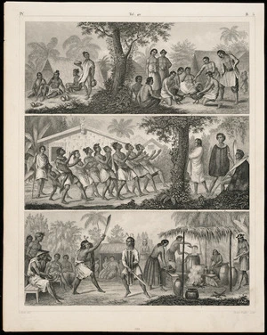 Artist unknown :[New Zealand and Pacific peoples; vertical triptych]. G Heck dirt; Henry Winkles sculpt. IV. B. 5, Taf. 40 [page] 299. [ca 1849-1860]