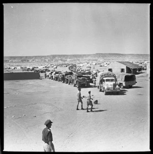 Trucks of the New Zealand Division at the end of the North African campaign, Maadi, Cairo, Egypt, during World War 2 - Photograph taken by H Paton