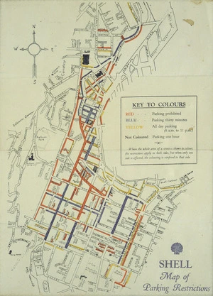 Shell Company of New Zealand Limited: Shell map of parking restrictions as from Nov. 2nd 1928