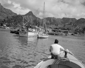 Avarua wharf and sheds, Rarotonga, showing the vessel 'La Reta' owned by Cook Islands Co-op Traders