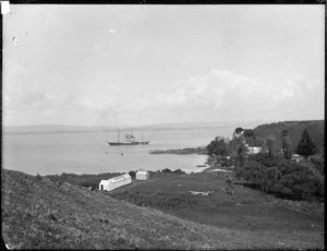 Land at Kawhia, with the ship Hinemoa