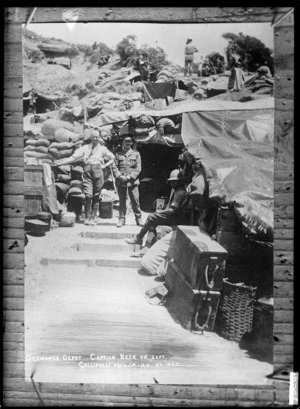 Captain Beck at an ordnance depot at Shrapnel Gully, Gallipoli, Turkey - Photograph taken by J M