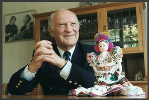Louis Somogyvary from Hungary, alongside a doll dressed in traditional Hungarian clothing - Photograph taken by Phil Reid