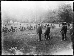 New Zealand Cyclist Battalion march past William Massey and Joseph Ward, France