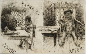 Artist unknown :Maori Conference ; before ; after. [1860 or ca 1880?]