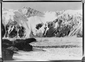 Creator unknown : Scene with snow covered mountains, MacKenzie district, Canterbury