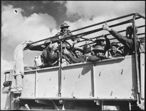 New Zealand troops aboard a truck in Egypt as they advance into Libya during World War 2