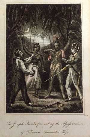 Artist unknown :Sir Joseph Banks preventing the assassination of Tubourai Tamaide's wife. [London?, ca 1800]