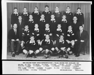 All Blacks, New Zealand representative rugby union team, vs Wales, second test, Auckland, 1969, with names