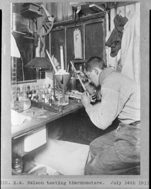 Edward Nelson testing thermometers during the British Antarctic Expedition of 1911-1913