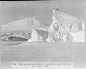 Matterhorn Iceberg with Mount Erebus in the background, during the British Antarctic Expedition of 1911-1913