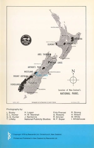 Location of New Zealand's National Parks. Mount Cook / cartography by the Department of Lands & Survey.