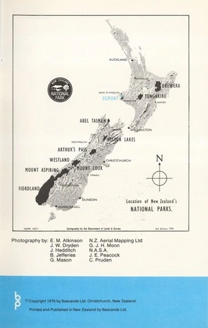 Location of New Zealand's National Parks. Egmont / cartography by the Department of Lands & Survey.