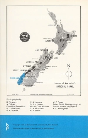 Location of New Zealand's National Parks. Fiordland / cartography by the Department of Lands & Survey.