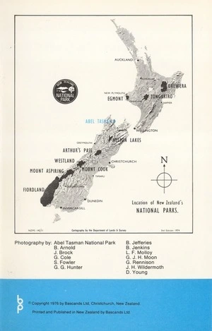 Location of New Zealand's National Parks. Abel Tasman / cartography by the Department of Lands & Survey.