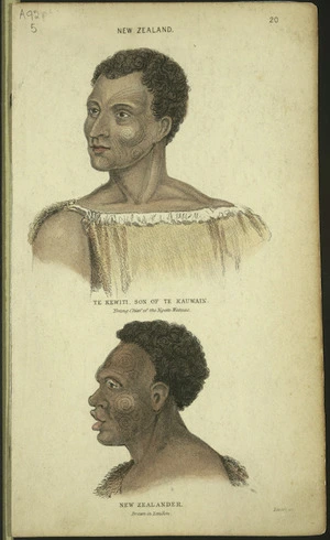 Lizars, William Home, 1788-1859 :Te Kewiti, son of Te Kauwain, young chief of the Ngate Watuas [and] New Zealander, drawn in London. Lizars sc. [ca 1840?]
