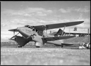 A Dehavilland DH90 Dragonfly biplane, used for transporting the mail, location unidentified