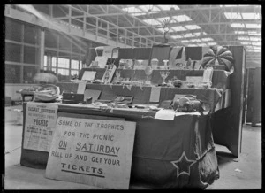 Table set with prizes for the Hutt Railway Workshops picnic, 1929