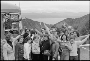 Tourist and Publicity Department staff above the Ngauranga Gorge, Wellington