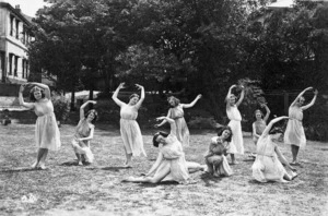 Students at Wellington Girls College demonstrating free-form dance movements in the open air