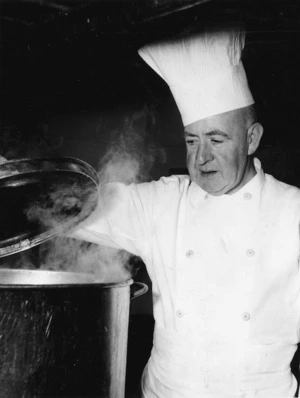 Bellamy's chef B Prouse brewing the base for Oyster soup