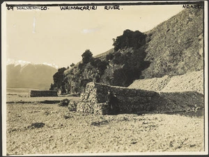 Creator unknown : Photograph of protective groynes in the Waimakariri River bed, Canterbury
