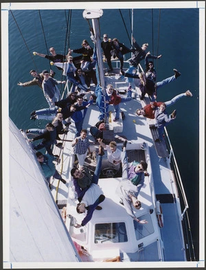 New Zealand School of Dance students on board the yacht Deliverance, in Wellington Harbour