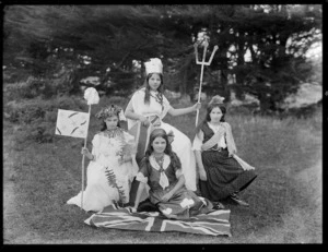 Girls in fancy dress, featuring Britannia