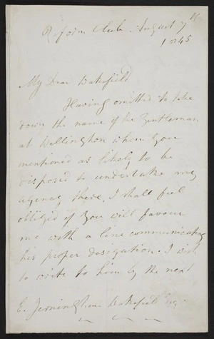 Wakefield, Edward Jerningham, 1820-1879 : Inward letter from Robert Torrens