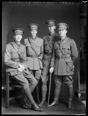 Group of young World War I soldiers in uniform, including Lieutenant E H Garland