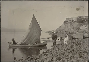 Walter James Helyer in a sailing boat on Oriental Bay