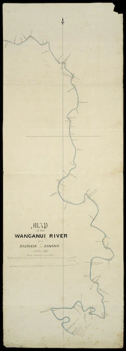 Brewer, William, fl. 1864 :Map of the Wanganui River from Raorikia to Ranana [ms map] / W. Brewer