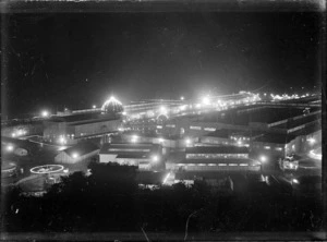 The New Zealand and South Seas International Exhibition lit up at night, May 1926