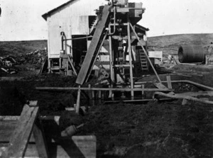 Bucket elevator of gum plant at Bayles, Dargaville