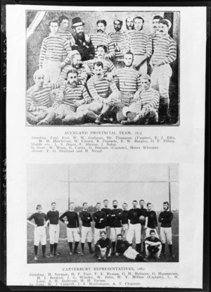 Auckland provincial team, 1875, and Canterbury representative rugby team 1882