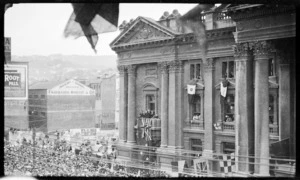 Wellington Town Hall during Peace Day celebrations