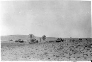 Enemy tanks knocked out by New Zealand 6 pounder guns, Medinine, Tunisia