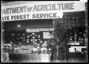 Stall at a trade fair advertising and displaying products produced by, and courses run by the Department of Agriculture and State Forest Service