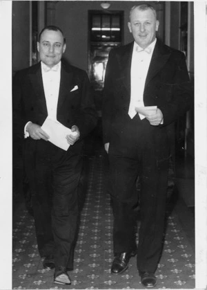 New members of Parliament from the National Party, R D Muldoon, and H J Walker - Photograph taken by Morrie Hill