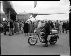 Policeman seated on a motorbike at Wellington Airport
