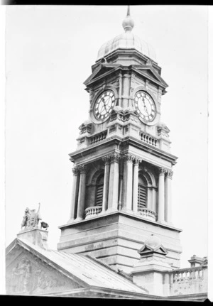 Creator unknown :Photograph of the Town Hall clock tower, Wellington