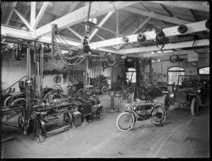 Interior of motor vehicle workshop