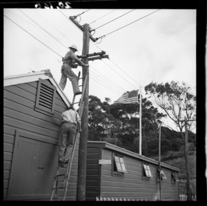 Installing power at the United States Marine Corps camp, Anderson Park, Wellington, during World War II