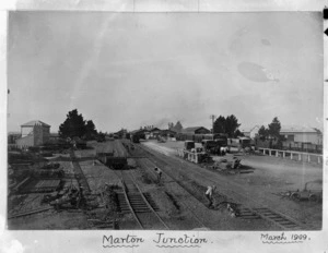Marton Junction showing railway yards and the railway station, March 1909