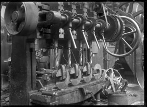 View of drilling buffers at the Hillside Railway Workshops, Dunedin.