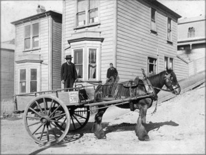 Eddie Johns with horse and cart in Devon Street, Wellington