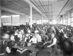 Workers inside the Kaiapoi Woollen Company factory